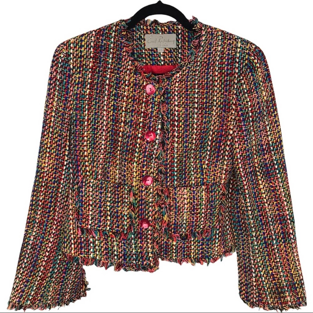 Emil Rutenberg Silk Tweed Blazer Jacket Multicolor fringed Sz XSmall